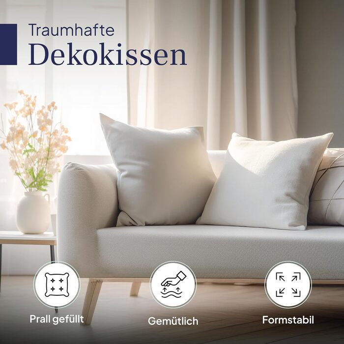 Подушки Gentle North 50x50 см, 4 шт — декоративні подушки для ліжка та дивана, з наволочкою на блискавці, для наповнення, білі, Ökotex, пральні до 60°C