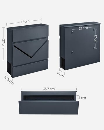 Поштовий ящик SONGMICS XXL, вуличний, антрацит, з вікном, замком та відділенням для преси GMB054G01