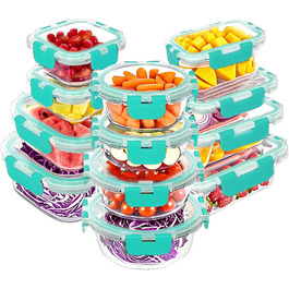 Набір контейнерів Verones 24 шт. з кришкою, повітріобмінний, скляний, для зберігання їжі, зелений