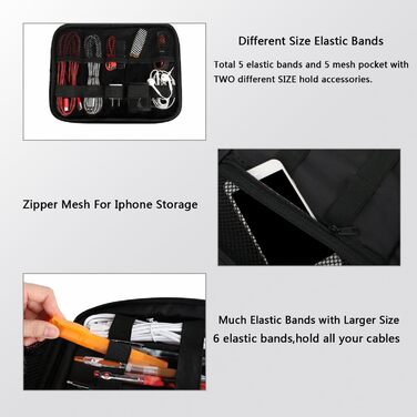 MATEIN Cable Bag Organizer, Cable Organizer Bag Travel Cable Bag 3-Layer Cable Organizer Cable Storage Cable Organizer Bag Charging Cable Bag Tech Pouch Electronics Bag for Phone, Black
