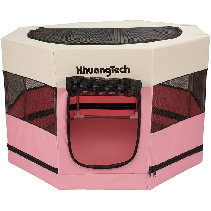 Клітка-загон для собак, котів, кроликів та морських свинок XhuangTech, рожева, з м'якого матеріалу, складана, 87.6 x 87.6 x 54.9 см