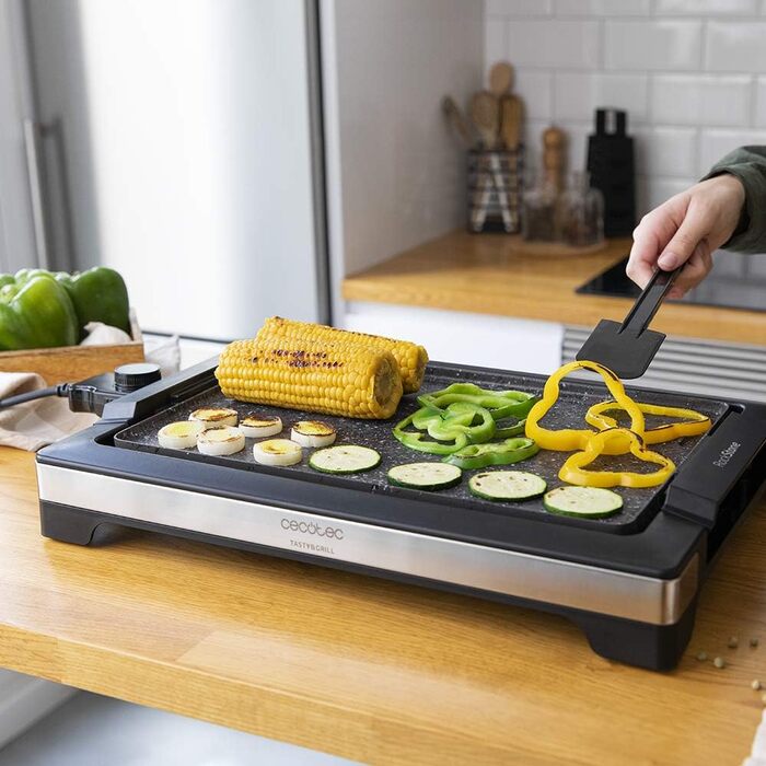 Cecotec Tasty & Grill 2000 InoxStone Electric Grill Plate - Stainless Steel, Non-Stick, Adjustable Temperature