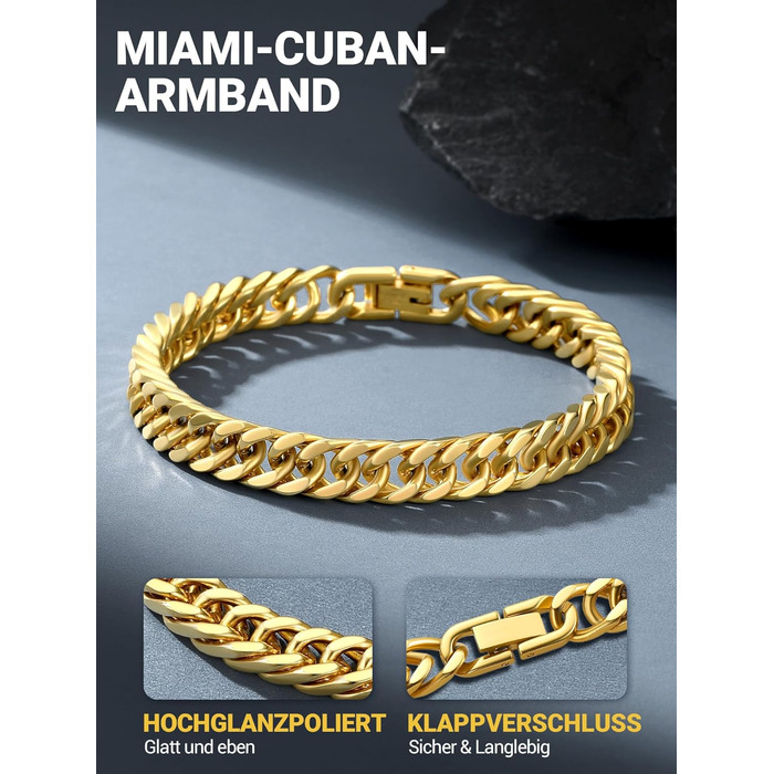 Чоловічий браслет PROSTEEL з нержавіючої сталі з 18K позолотою, чорний танкерний браслет, важкий ланцюговий браслет для чоловіків та підлітків, браслет-ланцюг Hip Hop Rapper, модні прикраси 8 мм/12 мм/16,5 мм/17 мм (8 мм золото, 23 см)