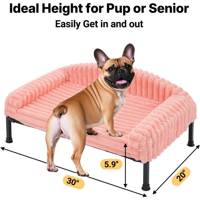 Ліжко для собак Veehoo - зручне диванчик для маленьких собак з ортопедичним матрацом, знімним подушкам та антиковзними ніжками, 60x45x10 см, Елефантовий білий/Рожевий, 75x50x10 см