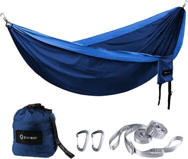 Гамак для відпочинку на відкритому повітрі на 2 особи | 300 кг | Гамак-сітка з комплектом кріплення | Ніylon, для кемпінгу та подорожей | 290x170 см (темно-синій)