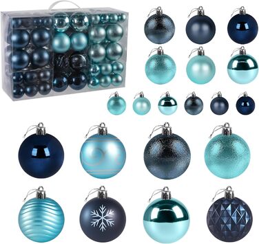 Набір прикрас для ялинки Agoer 100 шт. - блакитні кульки для ялинки з блискітками, пластикові, для декору ялинки на Новий Рік та Різдво