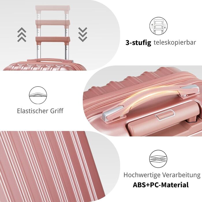 Набір валіз LALAHO 3 шт. з жорстким корпусом, великий дорожній набір, валізи з колесами, ABS+PC, ручна поклажа, набір валіз з жорстким корпусом, м'ятно-зелений (рожеве золото)