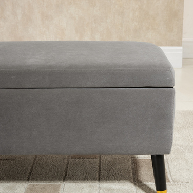 HOMCOM Bench with Cushion and Storage, Trunk Bench made of Metal and Rubber Wood, Coal Grey, 110 x 43 x 45 cm for Entryway and Living Room
