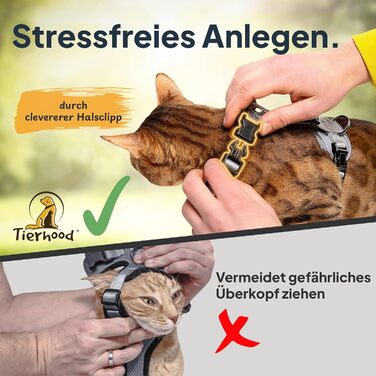 Шлейка для котів Tierhood з повідком [Нова, ЛЕГКА версія] - шлейка з повідком для котів та кошенят - комплект шлейки та повідка для котів - контрольована свобода - сірий колір, розмір S (обхват шиї 18-29 см) (обхват грудей 33-44 см)