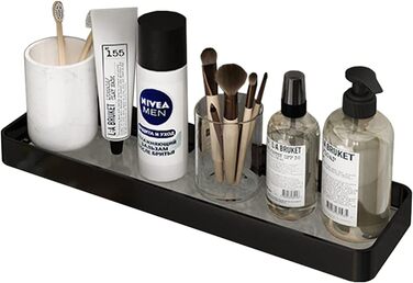 Biutimarden Shower Shelf No Drilling, Bathroom Shelf, Glass Shelf, Wall Mounting, Bathroom Shelf, Rectangular 8MM Tempered Glass, Self-Adhesive, Space Aluminum for Bathroom, Kitchen, Bathroom Accessories, 40CM Black