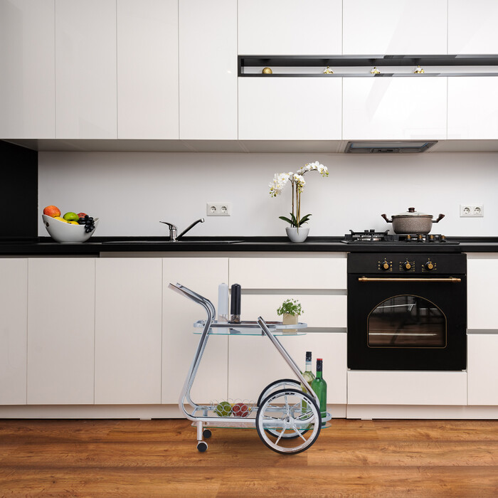 Relaxdays Chrome and Glass Serving Trolley