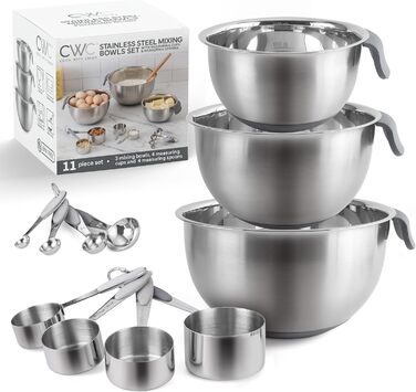 Набір місок для змішування Cook With Color з нержавіючої сталі та мірних стаканів, 11 шт (сірий)