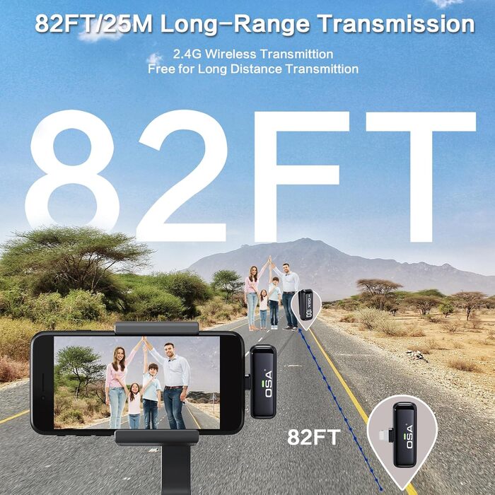 OSA Бездротовий петличний мікрофон: професійний комплект з двома мікрофонами, Plug-and-Play, для iPhone, Android, камери, ПК, з зарядним кейсом