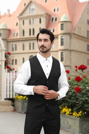 Чоловіча класична жилетка Allthemen Slim Fit з V-подібним вирізом для костюма, весіль та бізнесу, чорна, розмір L