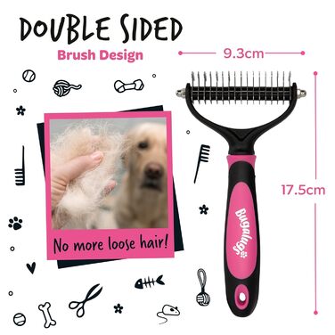 Bugalugs Щітка для грумінгу домашніх тварин: двосторонній вичісування та видалення підшерстка, для собак та котів