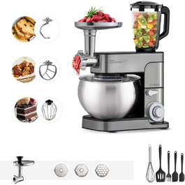 Мультифункціональний кухонний комбайн KB-ELEMENTS 3 в 1, 2500 Вт, 8.5 л, м'ясорубка, тістоміс, планетарний міксер, сталева чаша 7 л