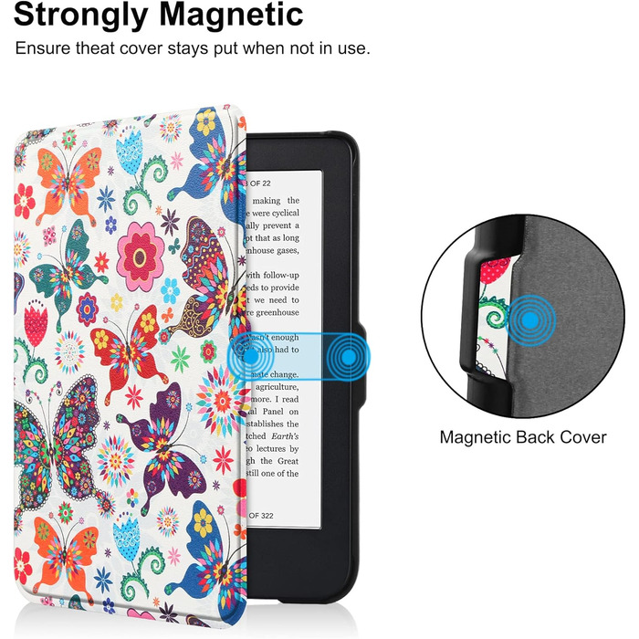 Чохол-книжка HGWALP Slim Shell для Tolino Shine 5/Shine Color/Shine 4 та Kobo Clara Colour/Clara BW/Clara 2E eReaders, з авто-ввімкненням/вимкненням (Butterfly)