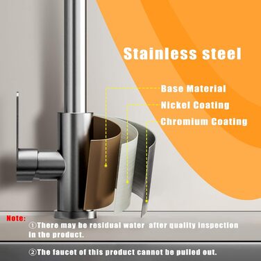 Кухонний змішувач водоспадом Ruimooto з 4 режимами, нержавіюча сталь, 360° обертання, високий тиск