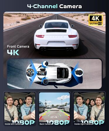 Відеореєстратор 4K WiFi Voller 360°, Автомобільна камера з GPS, Park Mode, Нічним баченням та G-сенсором. Комплект з камерою заднього виду.