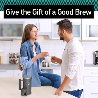 Френч-прес Coffee Gator з нержавіючої сталі, термокружка 1 л, з дорожньою кавовою банкою, сріблястий