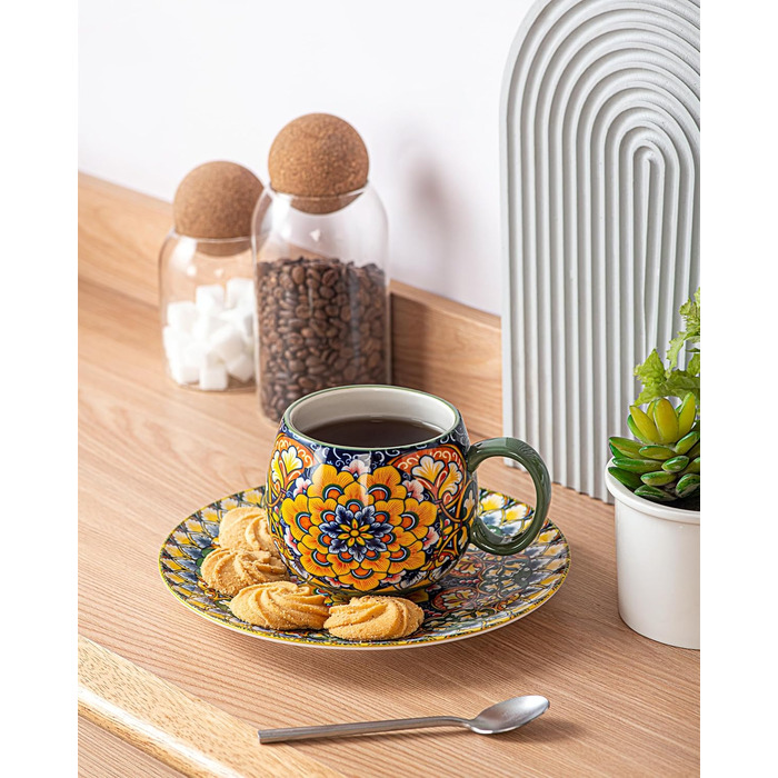 Набір чашок з порцеляни, керамічні чашки капучино/кружки - 600 мл, посуд для 6 осіб, набір чашок для кави - богемний стиль