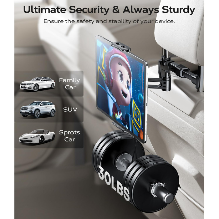 Утримувач для планшета в авто, універсальний, висувний, для Galaxy, Huawei, Switch, чорний