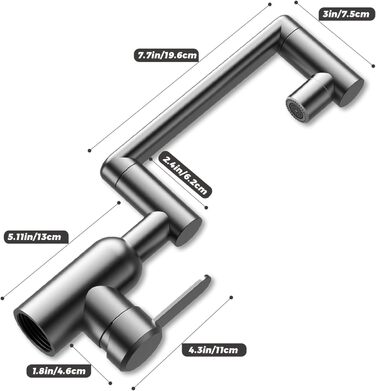 Кухонний змішувач Vorfenster з висувною насадкою, 1080° обертання, 2 режими, нержавіюча сталь, для кухні/ванної кімнати