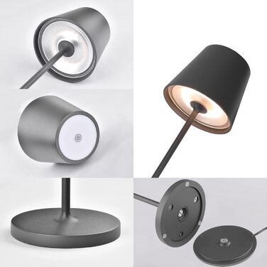 LED настільна лампа K-Bright з регулюванням яскравості, акумуляторна | Для дому та вулиці | 3000K тепле світло | Дизайнерська лампа з зарядною станцією | 2 шт. (1 шт. темно-сіра)
