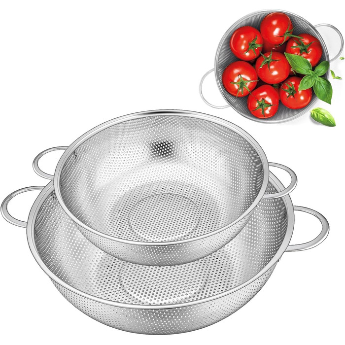 Набір сит для кухні з ручками, нержавіюча сталь, 3 шт. (19см, 22см-2шт). Підходить для макаронів, овочів, фруктів та рису. Миюча посудомийна машина.