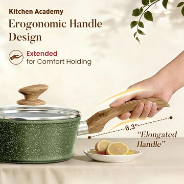 Набір каструль та сковорідок Kitchen Academy для індукційних плит, 12 предметів, колір шавлія (Sage Green)
