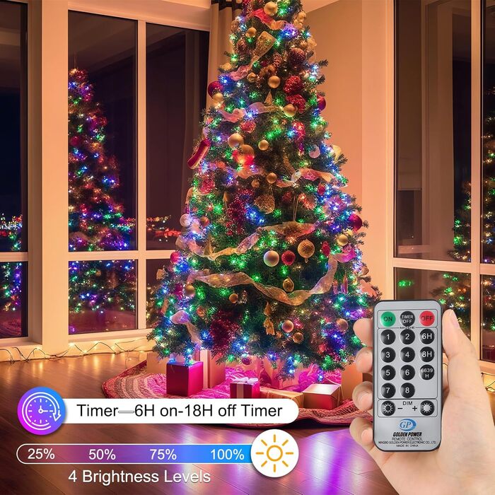 Гірлянда святкова LED 10 метрів, 100 світлодіодів, з пультом дистанційного керування, 8 режимів, вологостійка, для декору саду, вечірки, тераси, балкону (багатокольорова)