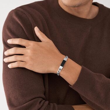 Чоловічий браслет Fossil з нержавіючої сталі або шкіри з застібкою-метеликом. Срібний та чорний колір.