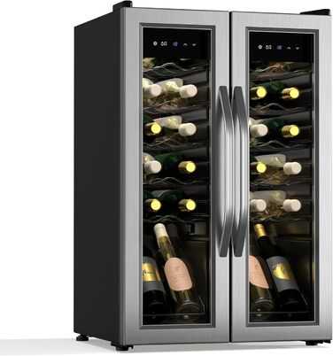 Klarstein Freestanding Wine Cooler - Compact Beverage Refrigerator with Dual Zone & Glass Door - Indoor/Outdoor Beersafe - LED Lighting - 5-18°C - 33 Bottle Capacity (24 Bottle - 2 Zone) - Black