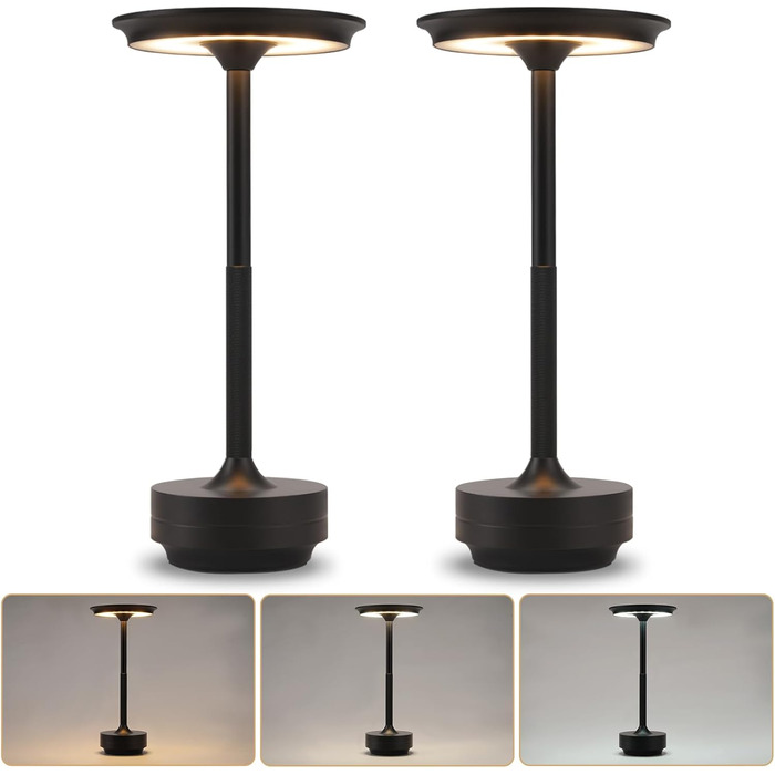 Бездротова настільна лампа з LED, торшери на акумуляторі, торшери з USB зарядкою, диммируемые, 2 шт. для вітальні, спальні, дитячої кімнати (2 шт., чорний)