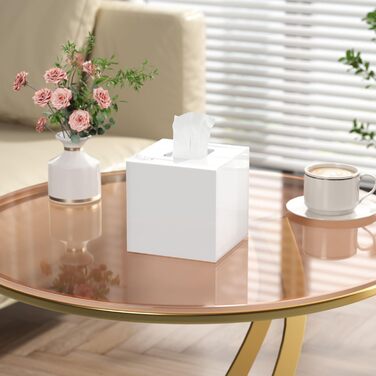 AITEE Acrylic Tissue Box Cover: white square tissue holder, napkin dispenser for home, bathroom, kitchen, bedroom, office, coffee table, restaurant