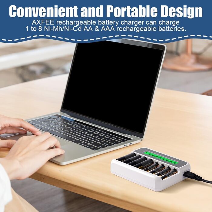 Зарядний пристрій для акумуляторів AXFEE з LCD-дисплеєм, універсальний, 2000mAh, 8-місцевий, швидка зарядка NI-MH/NI-CD AA AAA