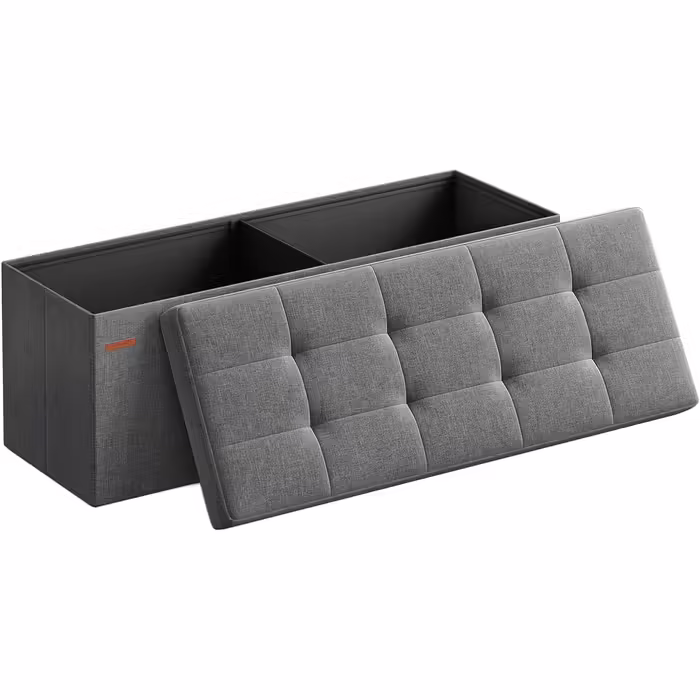 Скриня-отоманка SONGMICS зі сховищем, складна лавка 110×38×38 см, до 300 кг, шкірозамінник, сіра для вітальні, спальні, коридору