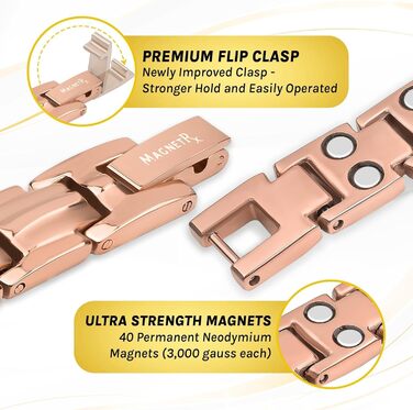 Браслет на руку MagnetRX® Ultrastarkes Titan Magnetarmband для жінок – титановий браслет з магнітами, регульований розмір, рожеве золото