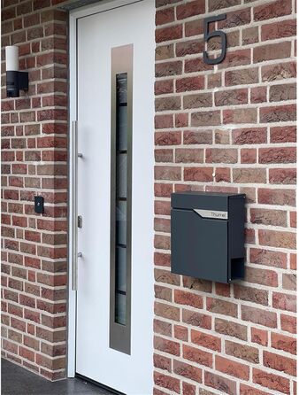 Поштова скринька Metzler Anthrazit з газетницею та іменним шильдиком RAL 7016, вулична, антикорозійна, для настінного монтажу, сучасний дизайн 37x37x10.5 см