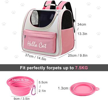 Рюкзак для тварин з сіткою, складаний рюкзак для кота/собаки з мискою для подорожей, водонепроникний оксфорд, об'єм до 15 кг (Рожевий)