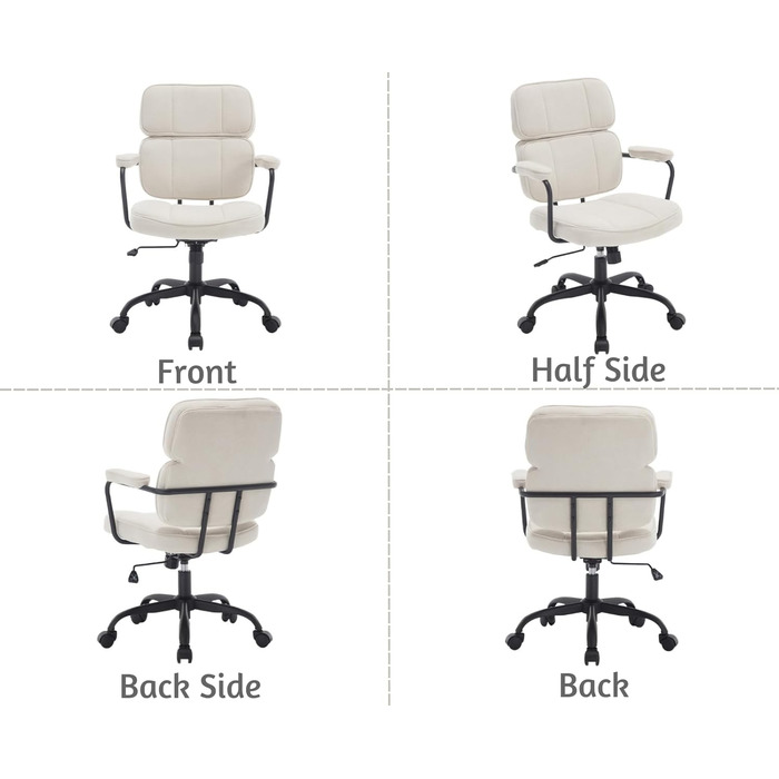 Крісло офісне, комп'ютерне, для дому, з регулюванням висоти, 360° обертання, з підлокітниками, з екошкіри, бежеве