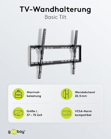 Настінний кронштейн для телевізора goobay Basic TILT XL (43–100 дюймів), нахил 10°, ультратонкий 45 мм, VESA 800x400, до 75 кг, 49743