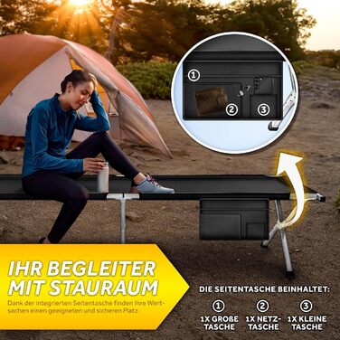 Кемпінгове ліжко TRESKO XXL, 190 x 64 x 44 см, металевий каркас, до 150 кг, чорне