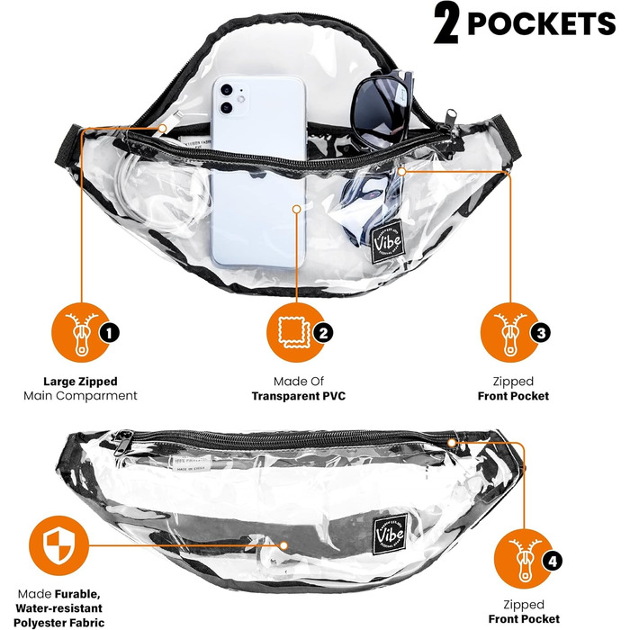 Вайб поясна сумка - універсальна нагрудна/стегнова сумка для чоловіків, жінок та дітей. Підходить для фестивалів, спорту, відпочинку та активного способу життя. Прозора модель.