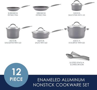 Набір посуду Rachael Ray Cucina, 12 предметів, антипригарний, сірий Sea Salt