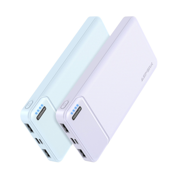 Power Bank AsperX 10000mAh 2 шт. Slim, портативний акумулятор USB-C для iPhone, iPad, Huawei, планшетів – блакитний + фіолетовий