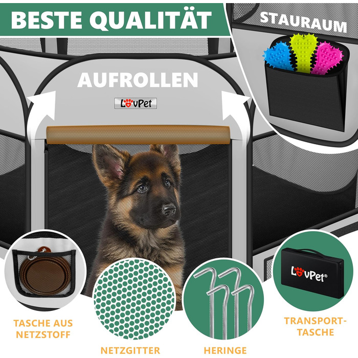 LOVPET® Pop-Up Dog Playpen with Bowl & Fleece Blanket - Portable Indoor/Outdoor Pet Pen for Small Dogs & Cats - Oxford Fabric