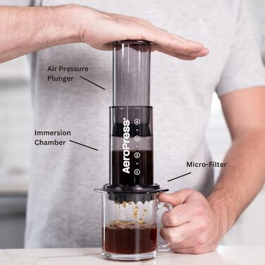 Кавоварка AeroPress Clear 3-в-1: прес, еспресо, френч-прес, портативна, чорна, для подорожей і кемпінгу, без гіркоти