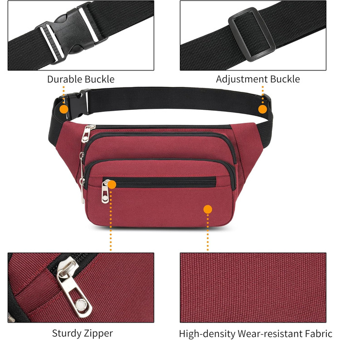 Поясна сумка на пояс, нагрудна сумка, унісекс, сучасна, для подорожей, прогулянок, собак, чоловіча та жіноча (Вишневий)