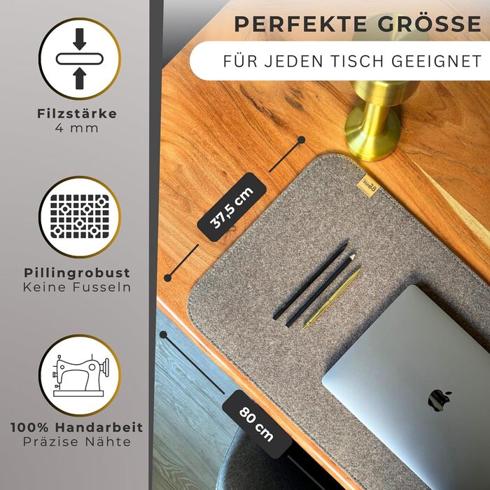 Підкладка на стіл Kontor28® з фетру 80x37.5 см, сіра (меланж) - Made in Germany. Антиковзка, миється, з переробленого PET-фетру.